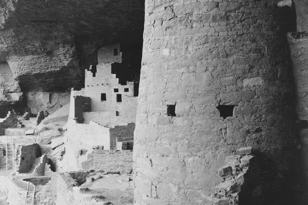 Historic stone architecture photographed in black and white.